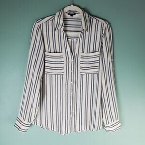 Express Outlet Womens Cream Multicolor Striped Button Up LS Shirt Size Medium